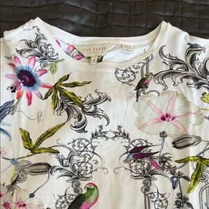 Ted Baker White Tee with Floral and Bird Design